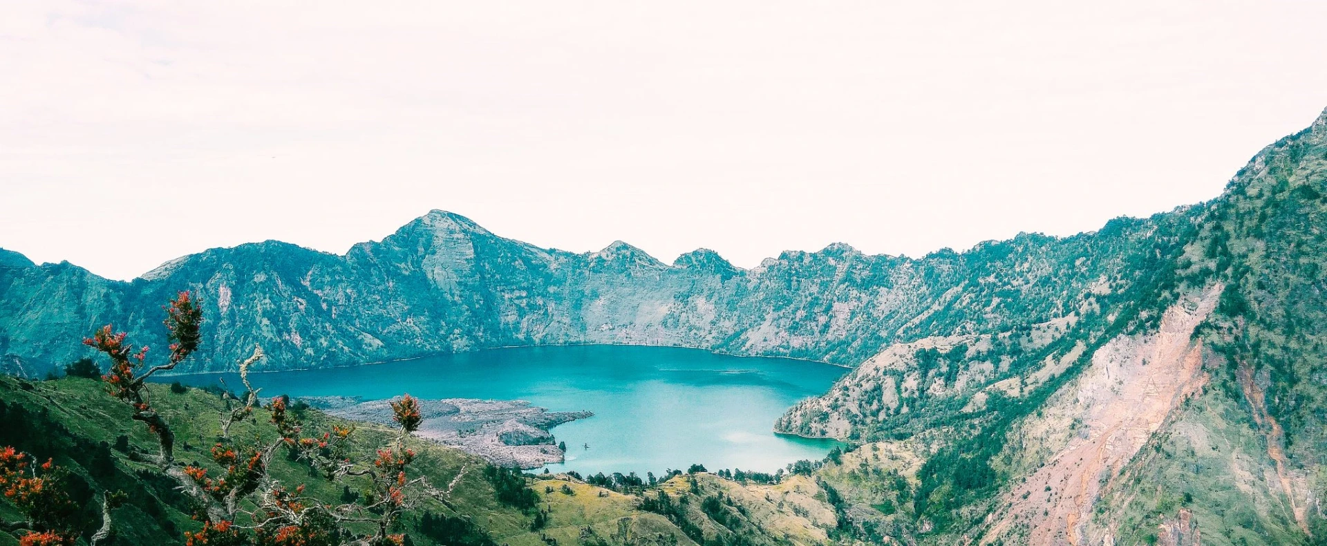 Segara Anak crater lake below the rim of Mount Rinjani, Lombok